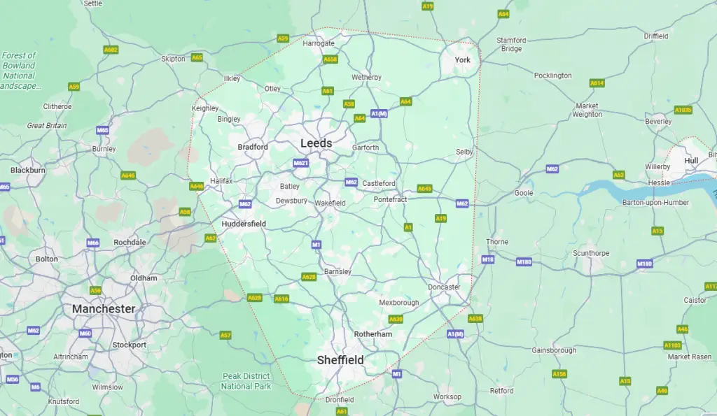 AM Scaffolding Yorkshire serviced areas perimeter 1 hour 40 minute drive from Barnsley.